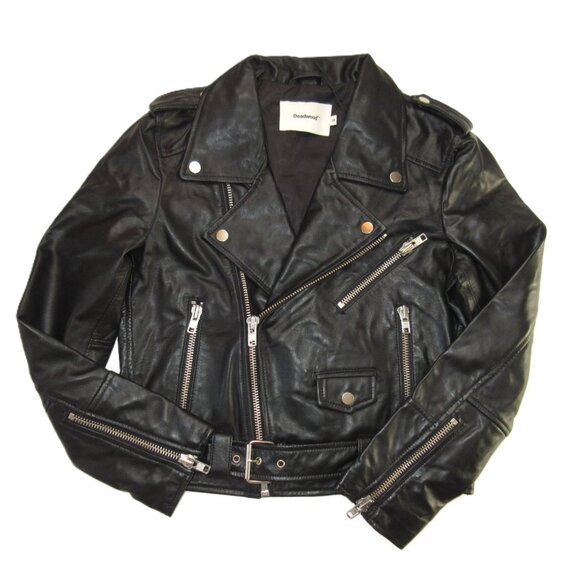 NWT DEADWOOD Joan in Black Leather Motorcycle Moto Jacket Fr 38 / US 6 - Picture 6 of 13